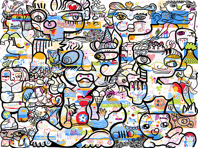 Digital Mural symposium collaborative artwork done remotely by aNa artist