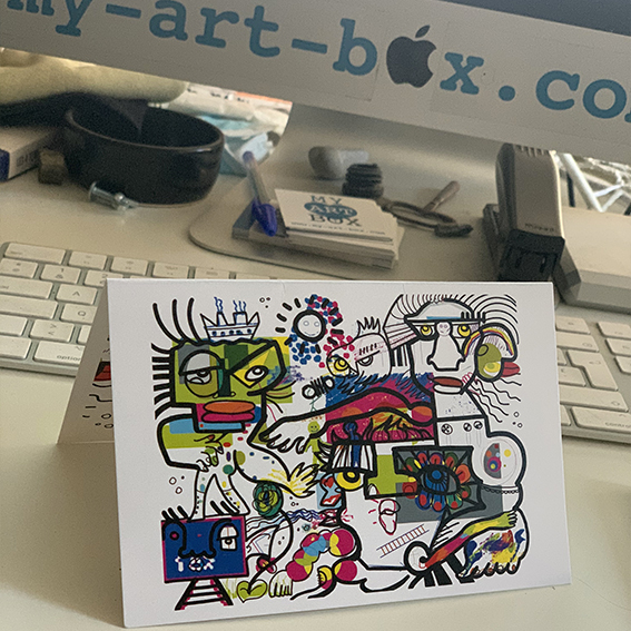 New year card printed with an artwork done during a Digital Mural innovation learning experiences online