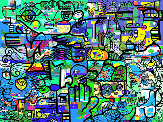 Digital Mural numeric nomad event artwork created remotely by collaborating with ana artist