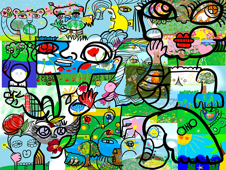 aNa artist's numeric team building digital mural done remotely with 100 nomads colleagues