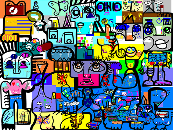 Digital Mural webinar Team building activity artwork done remotely by aNa artist collaborating with nomads teammates