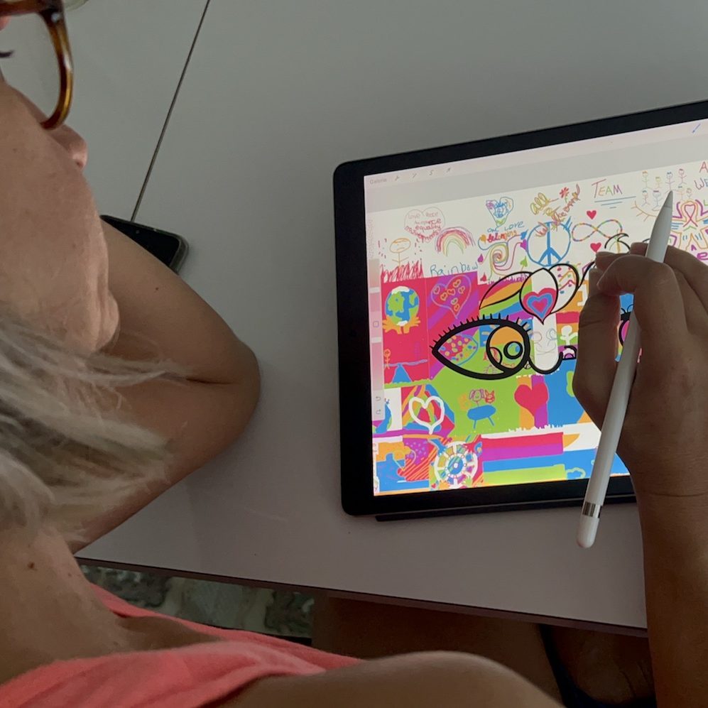 aNa artist creating a digital fresco using IPad pro