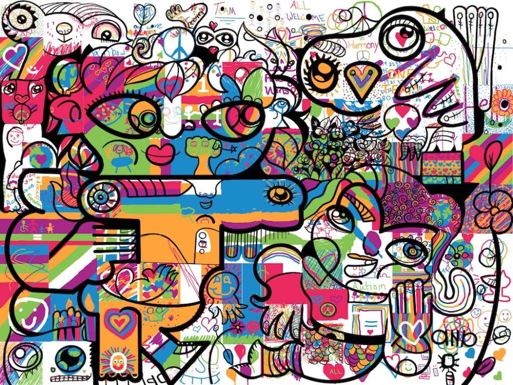 Exemple de fresque collaborative digital Mural par aNa artiste suivant le protocole et programme RH digital La Fresque du Capital Humain